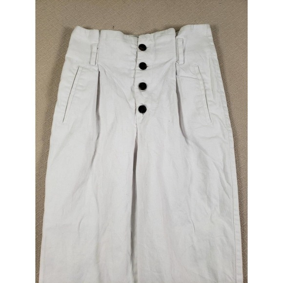 H&M Pants Womens 4 White Visible 4-Buttons High-Waist Pleated Paper Bag Trousers - Picture 2 of 11
